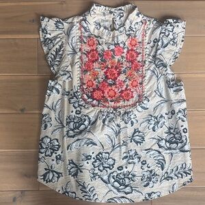 THML Cream and Pink Floral Blouse with Intricate Paisley Design